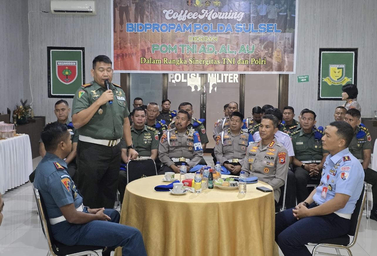 Sinergitas Tanpa Batas Bid. Propam Polda Sulsel Coffee Morning Bareng TNI Angkatan Darat, Laut Dan Udara