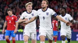 Timnas Inggris merayakan kemenangan 2-0 atas Republik Ceko di UEFA Nations League.