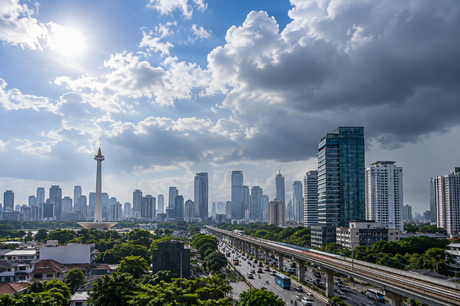 Cuaca Jakarta hari ini berpotensi hujan ringan dan suhu mencapai 35 derajat Celsius.