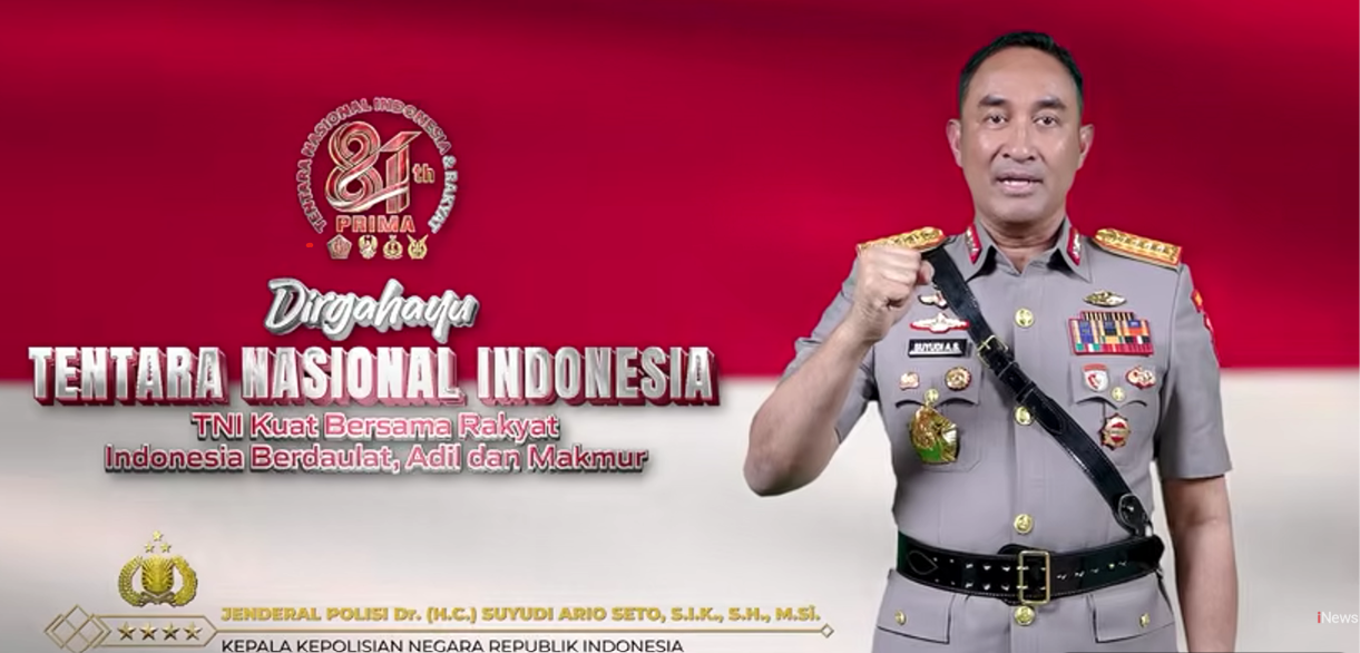 Kapolri Jenderal Suyudi Ario Seto menyampaikan ucapan HUT TNI ke-81 dalam sebuah acara.