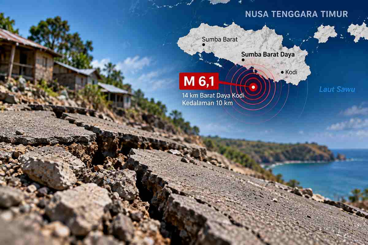 Ilustrasi gempa magnitudo 6,1 yang mengguncang Sumba Barat Daya, NTT.