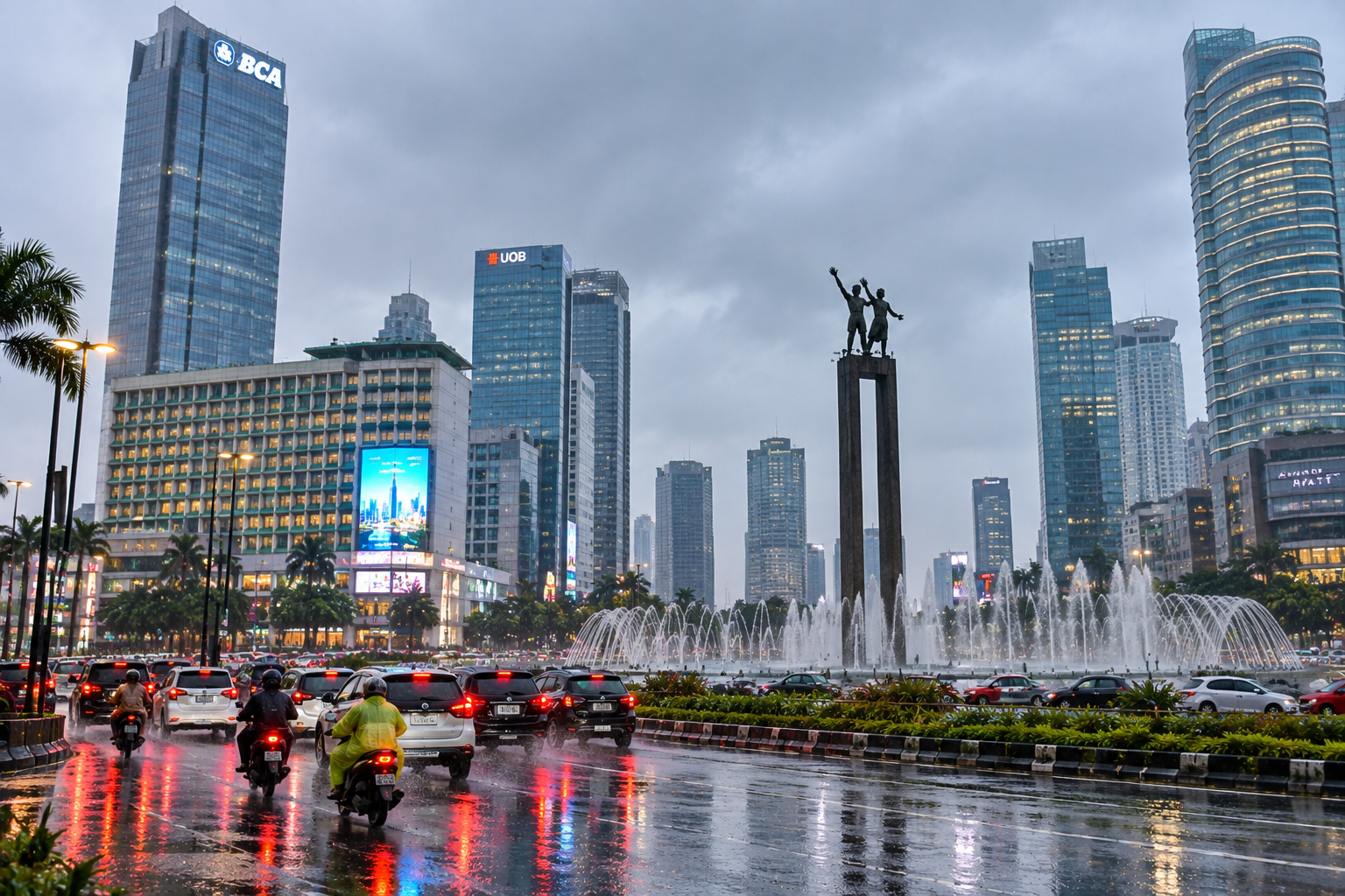 Cuaca Jakarta hari ini dengan hujan mengguyur kawasan perkotaan